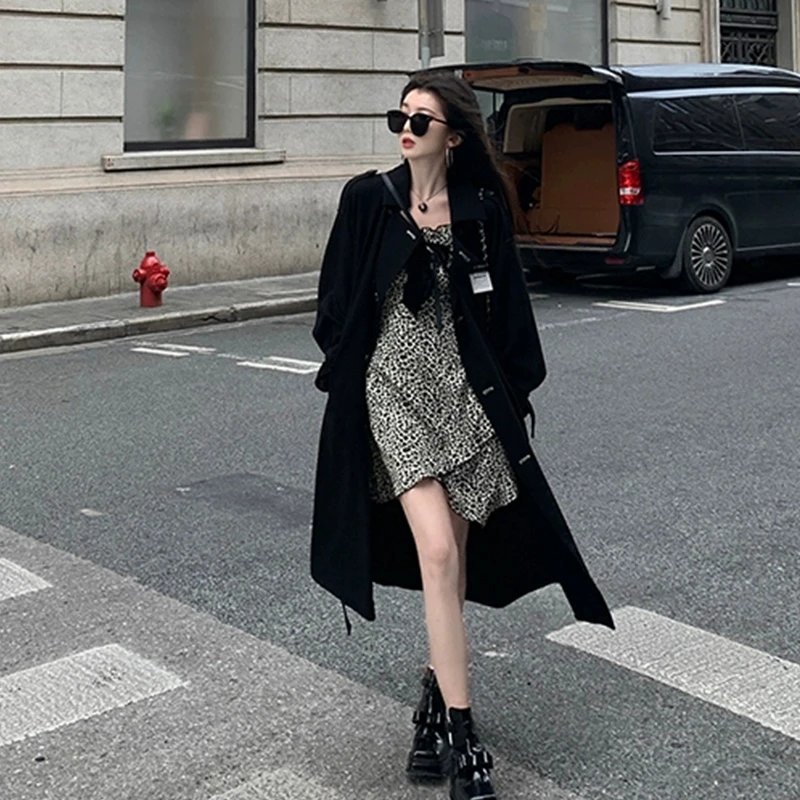 

Women'S Trench Coat Overcoat Lace-Up Cropped Collar Wide Shoulder Windbreaker Fall Commuting Daily Notched Sleeve Office