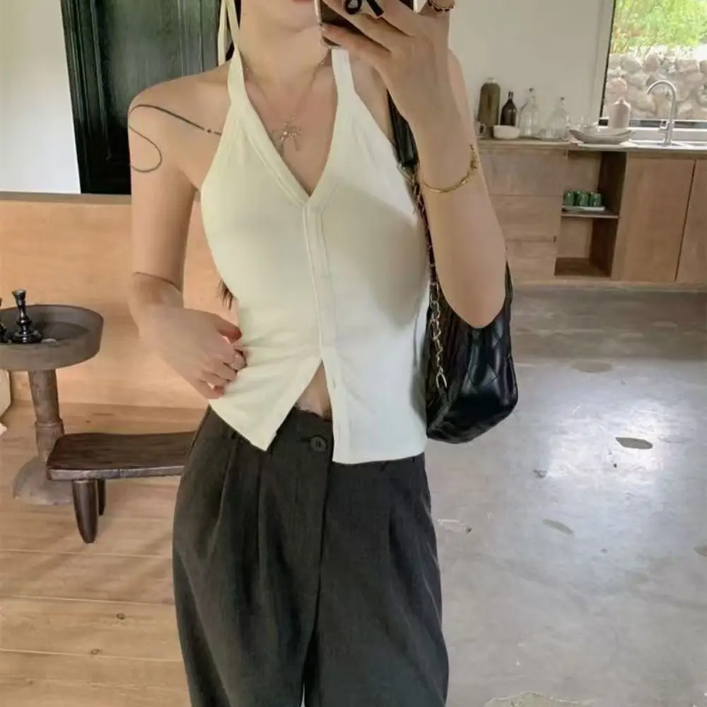 الرجعية الرسن محبوك سليم المحاصيل الأعلى Y2K جولة الرقبة المرأة سترة أعلى قميص الجوف خارج أكمام بروتيل الشارع الشهير