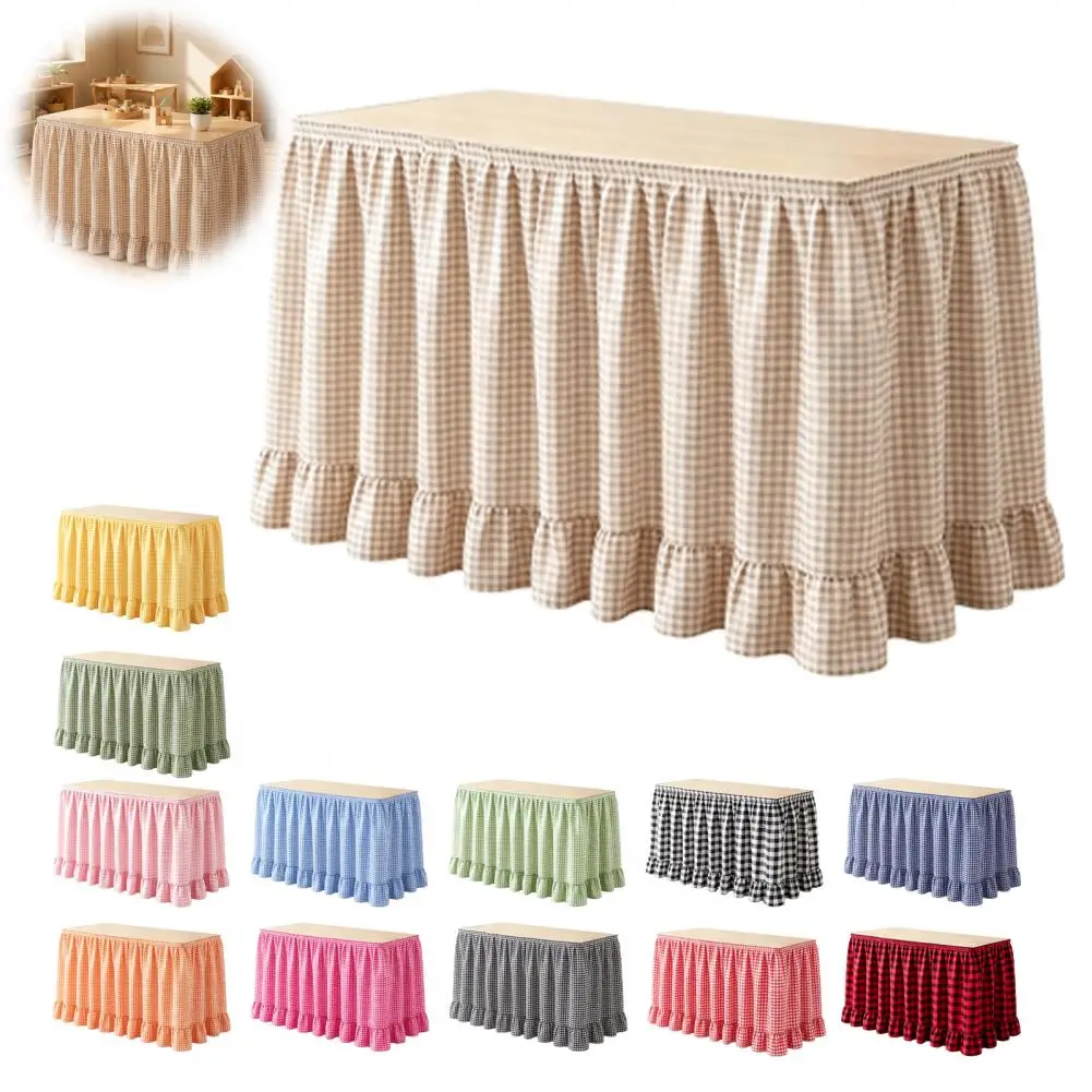 Plaid Ruffled Table Skirt With Decorative Table Cover For DIY Hotel Wedding Party Ceremony Podium Concealing Curtain