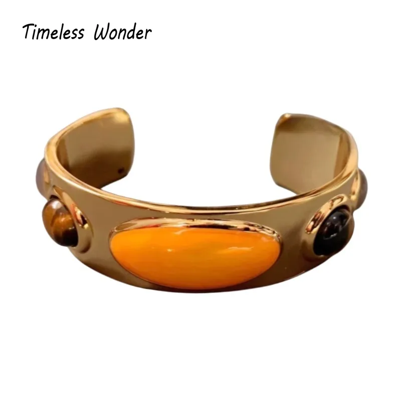 Timeless Wonder Fancy Geo Stone Cuff Bangles for Women Designer Jewelry Punk Goth Runway Luxury Brand Top Party Rare Top 4526