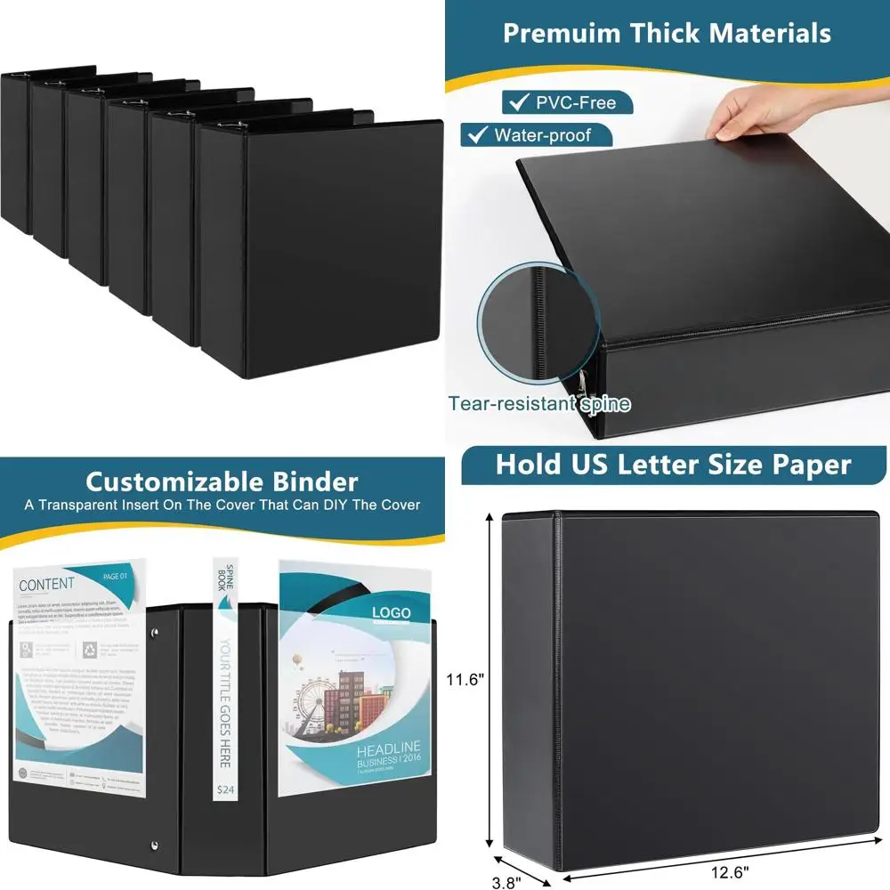 

Набор из 6 папок-регистраторов с 3 D-образными кольцами, формат Letter, для презентаций, черные