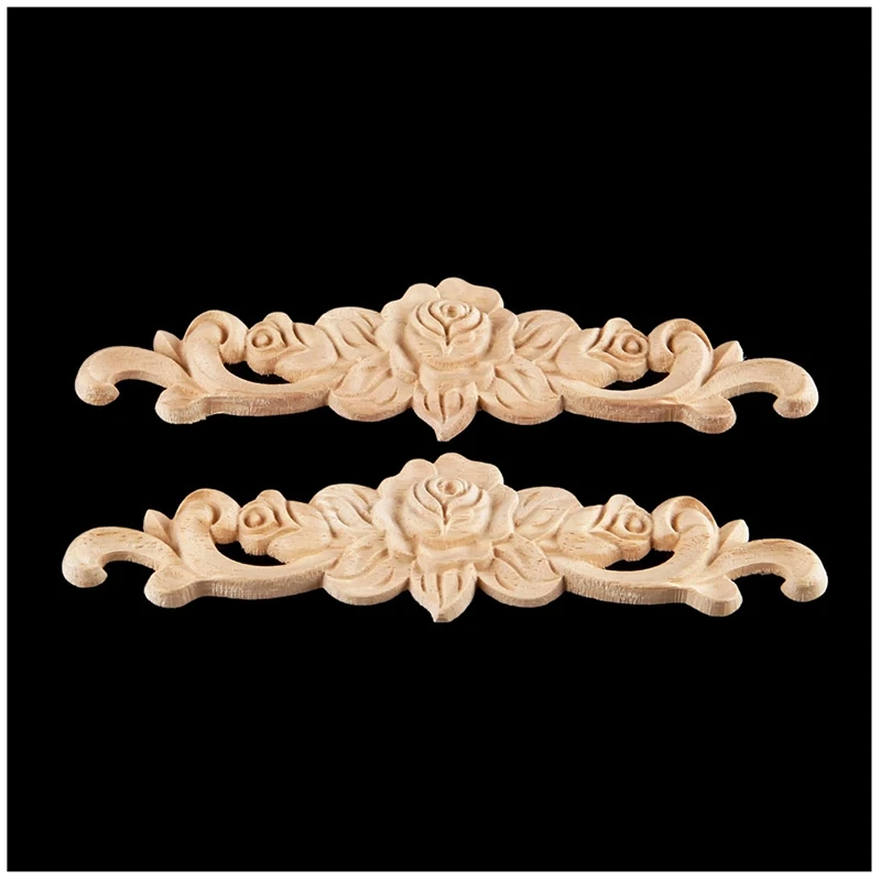 Flash Trend 6 Pcs Decorations: 2 Pcs 20X5cm Wood Carved Long Onlay Applique & 4 Pcs 10X6cm Solid Wood Carved Furniture Foot Legs