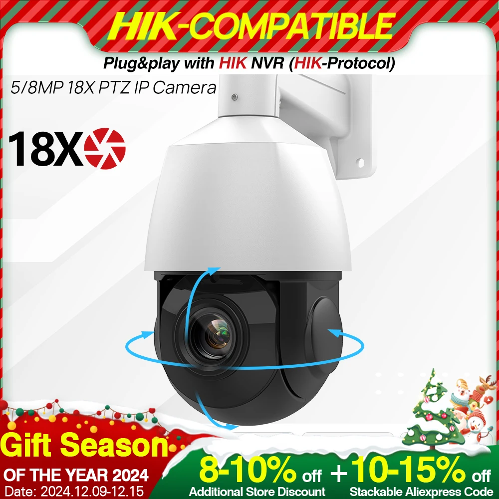 Summer Sale Hikvision Compatible 8MP 5MP 18X PTZ IP Camera Auto-tracking 2-way Audio SD Card Security Surveillance CCTV Camera