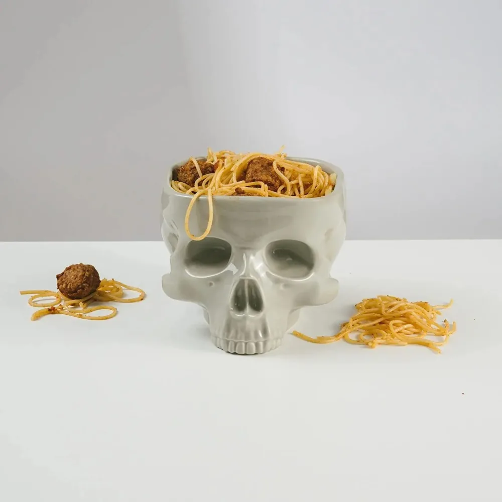 Pasta Bowl Human Skull Bowl Ornaments Tableware Ceramic Handicrafts Halloween Food Serving Bowls Dish Skull Head