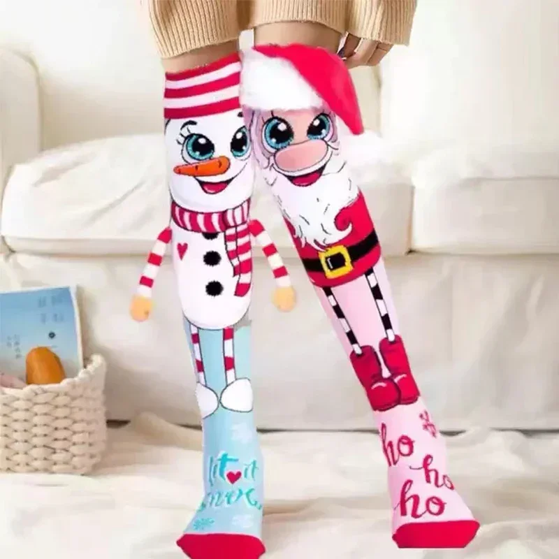 Christmas Cartoon Stockings 3D Santa Claus Stocks Clear Print Anti-shrink Xmas Sock Home Party Favors Crazy Stockings for Girl