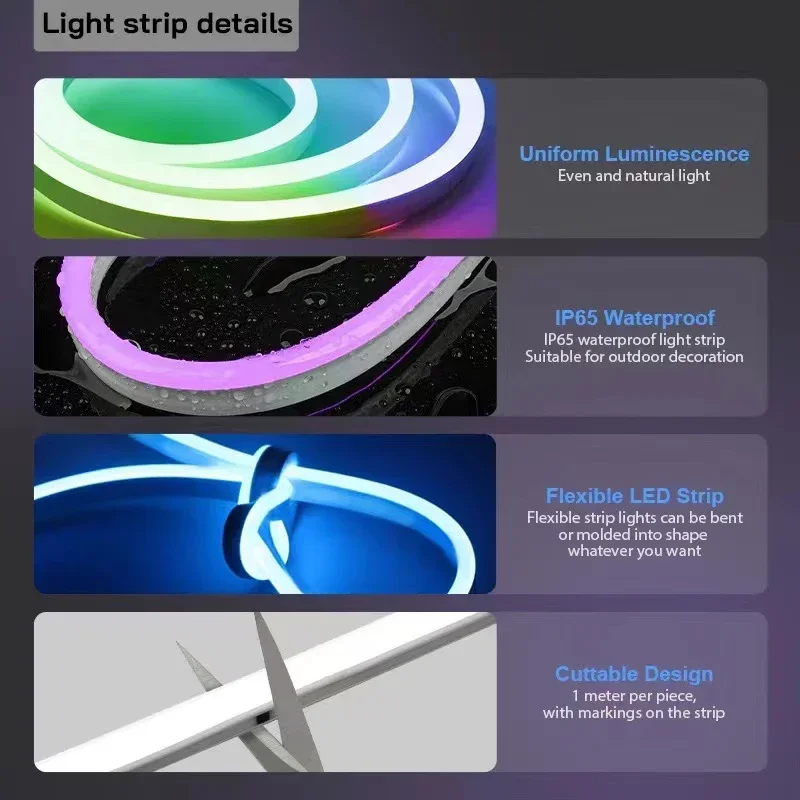 5V RGBIC Neon LED Strip Lights Neon Rope Light with Music Sync DIY RGBIC Dreamcolor Chasing Strip Tape for Home Decor Lighting