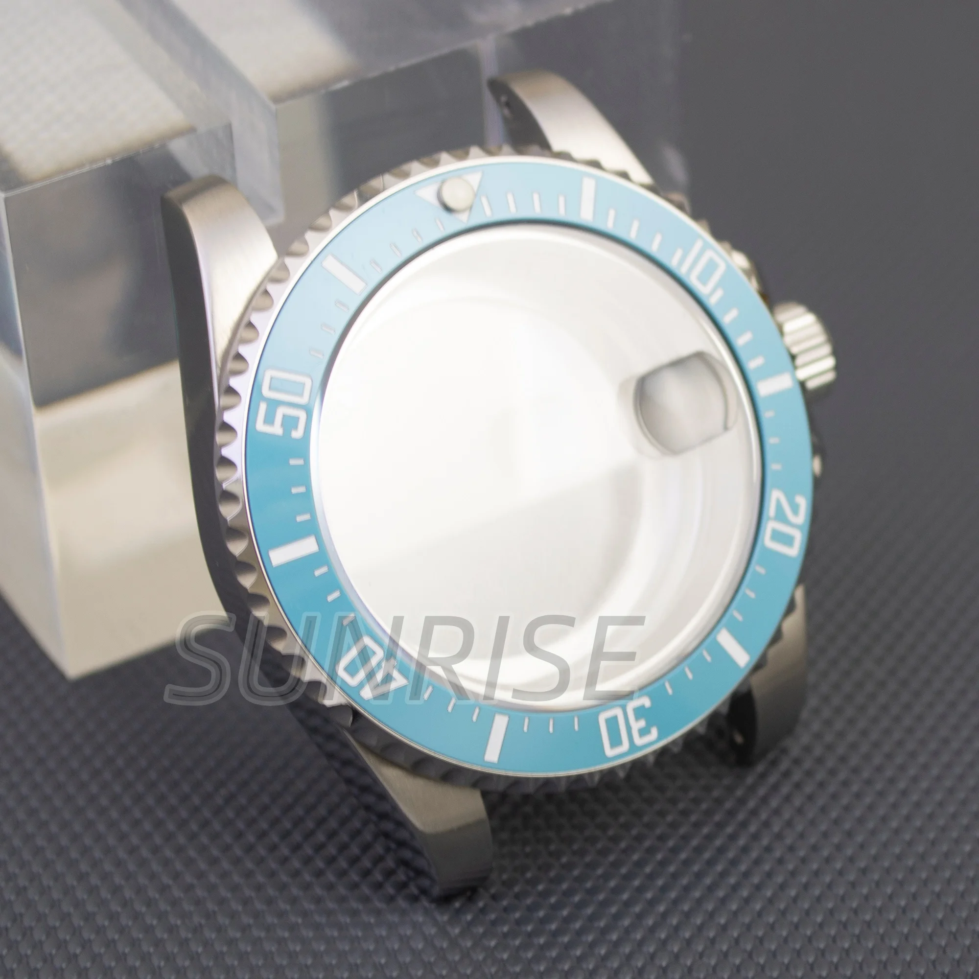 40MM Men Watches Case Ice Blue Ceramic Bezel Sapphire Glass Waterproof for NH34 NH35 NH36 movement 28.5mm dial GMT SUB case