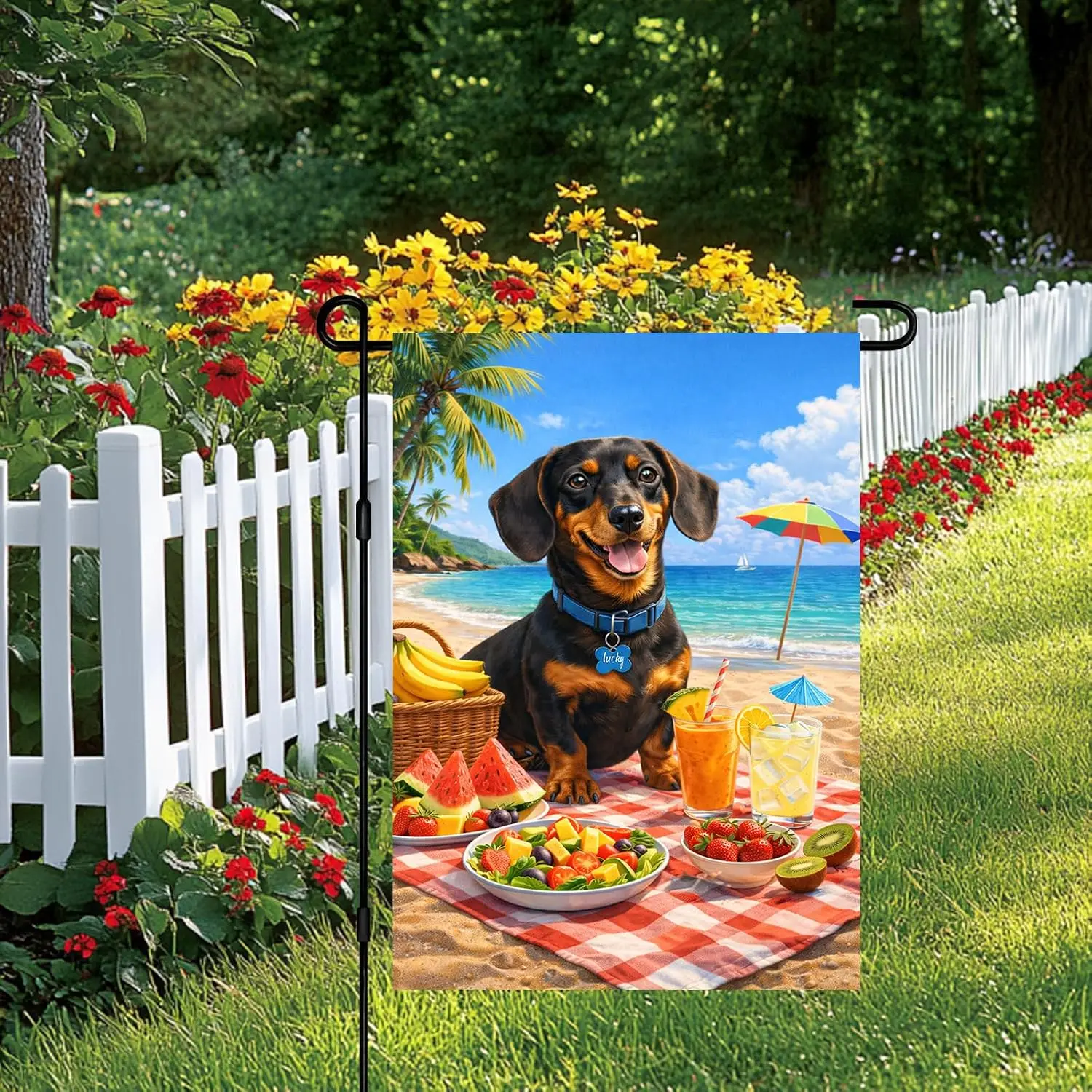 Dachshund Garden Flag 12x18 Inch Polyester | Garden Banner, Yard Flag | Summer Garden Flag, Beach Lawn Decor | Porch, Patio, llp
