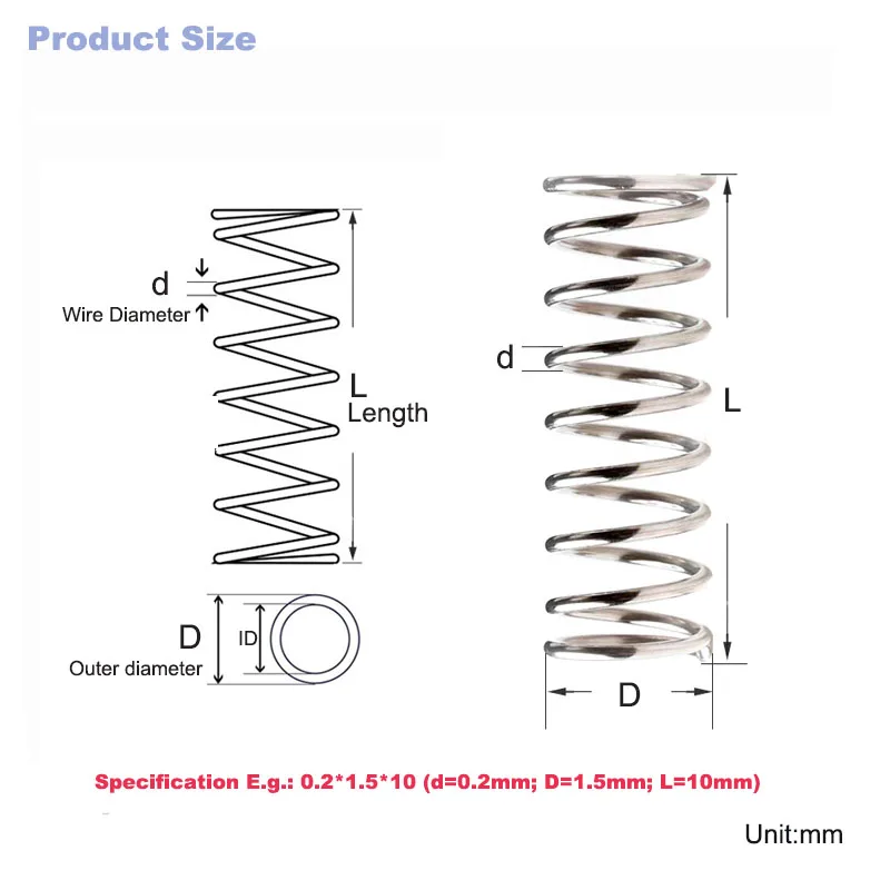 1mm Wire Diameter Compression Spring Y Type 304 Stainless Steel Y-type Small Compression Spring Cylidrical Coil Spring Steel