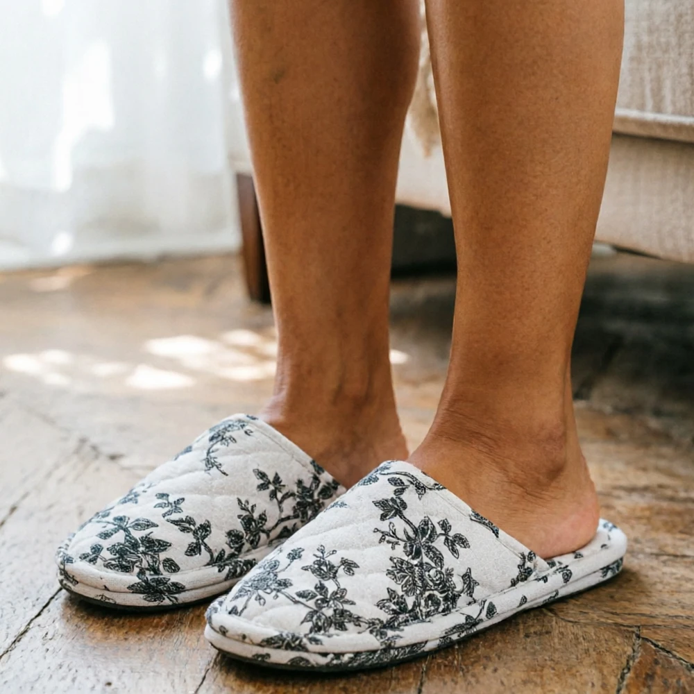 Fashion Women Slippers Soft Cotton Floral Floor Shoes Plus Size Couple Home Shoes Antislip LIghtweight Indoor Home Slippers