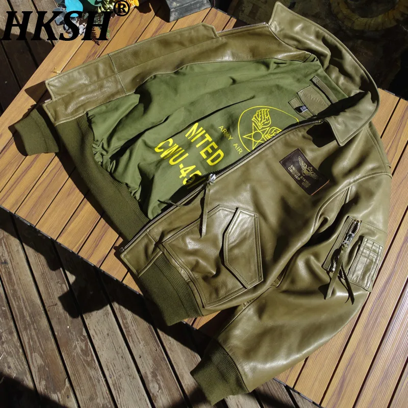 

HKSH Spring Autumn New Men's Trend Leather Jacket Chic Vintage Patchwork Zipper Turn-Down Collar Multi-pocket Niche Coat HK13303