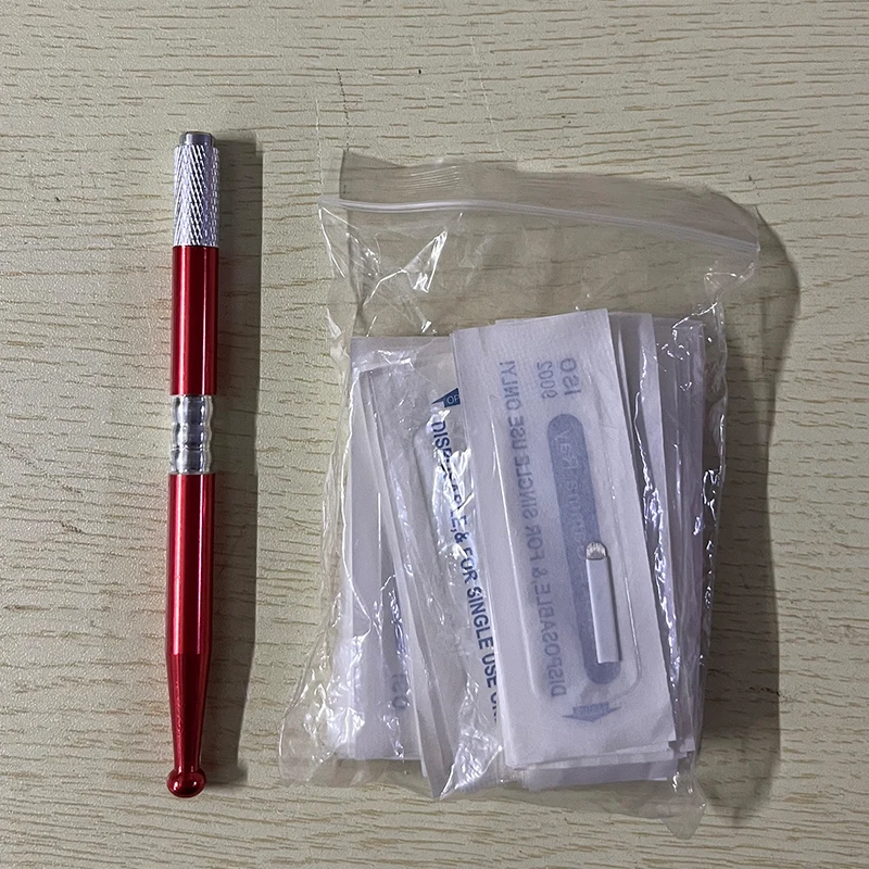 Permanent Makeup Lips Eyebrow Machine Microblading Manual Tattoo Pen +50pcs 14U Blade Embroidery Needle Tebori Blade Tattoo Kits