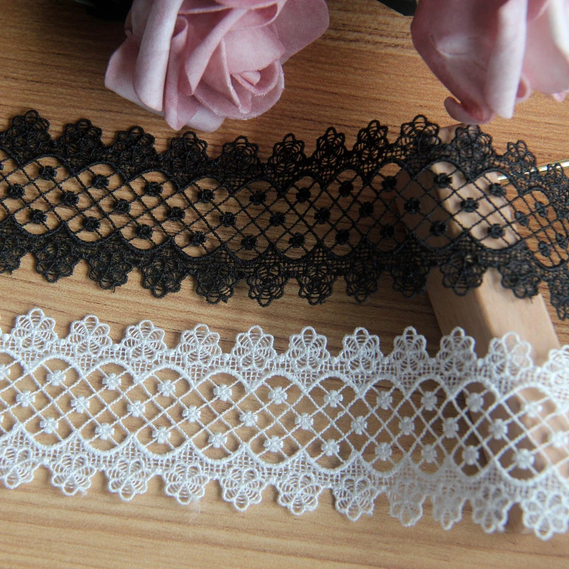 Double Side Embroidered Net Lace Fabric, Black and White, Trim Ribbons, DIY Sewing, Handmade Craft Materials, 2 Yards