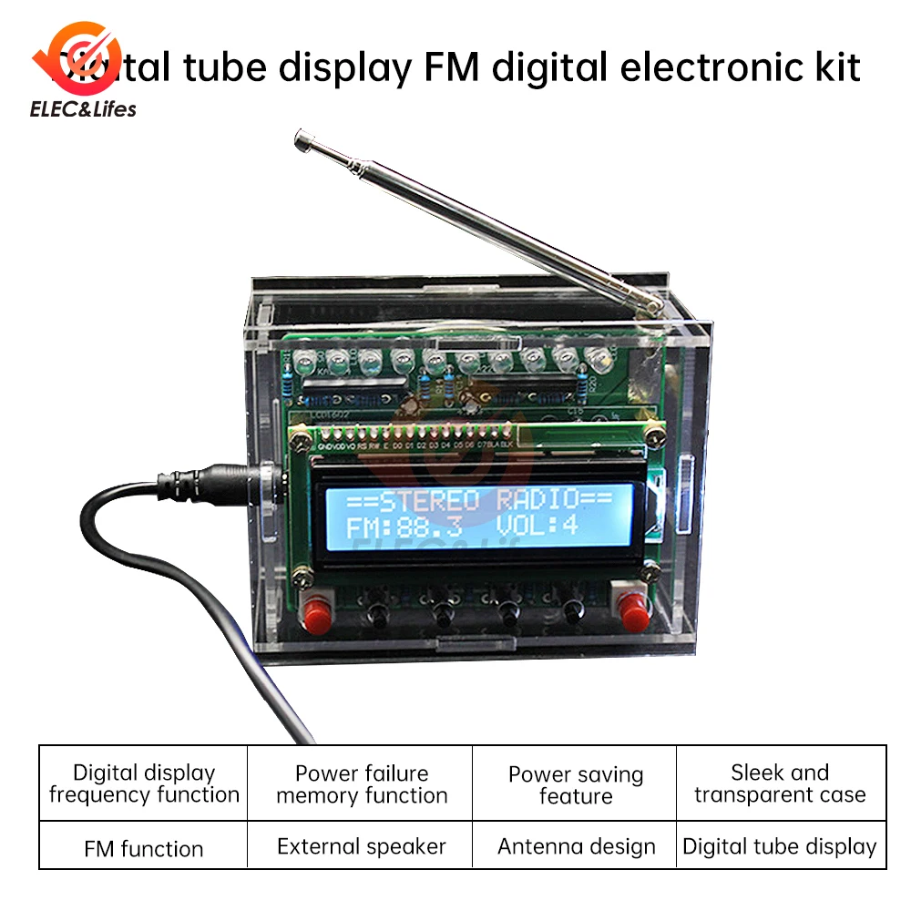 RDA5807 FM Radio Kit Soldering Practice DIY Radio Kits LCD Display FM 87-108MHz Digital Radio Kit With Case for Learning