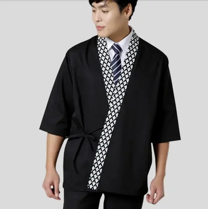 Jaqueta uniforme de chef de sushi japonês cozinha quimono masculino