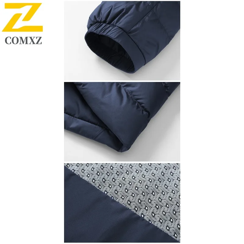 COMXZ Autumn Winter Down Jacket Men Big Size Hooded Thermal Thickened Casual Coat 90% White Duck Down lightweight windbreaker