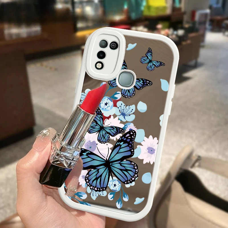 Butterfly Mirror Surface Fasion For Infinix HOT 9 10 10S LITE 11 PRO NOTE 7 8 SMART 5 6 NFC PLAY Makeup Mirror Coque Cover Funda