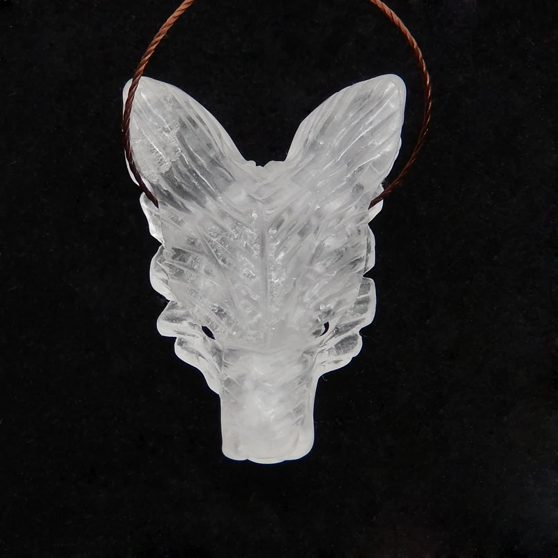 New Design Natural Stone White Quartz Carved Animal Wolf Head Necklace Accessories Pendant Bead 35x27x14mm 13g