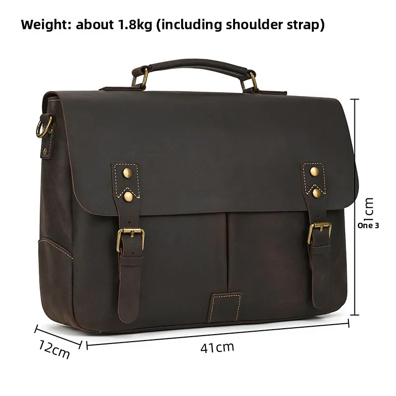 Retro Men's Briefcase Commuter Bag Genuine Leather Shoulder Bag