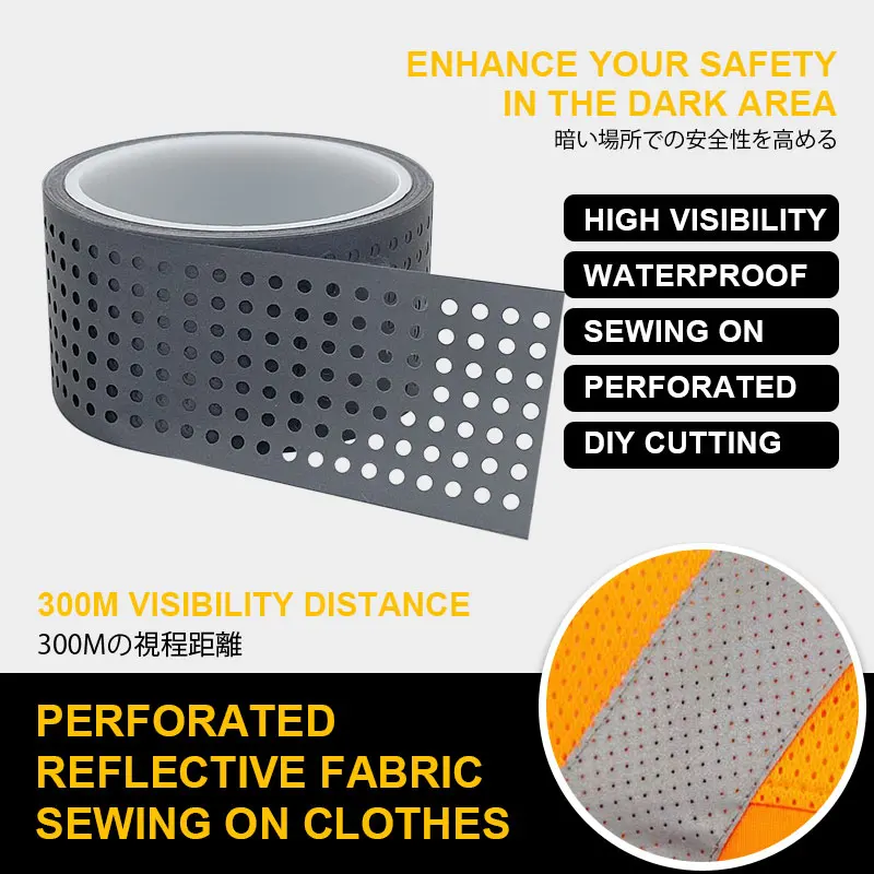 VOOFENG Perforated High Intensity Reflective Farbic 100% Polyester Reflective Material Sew on Clothing Bag Cap Workwear Clothes