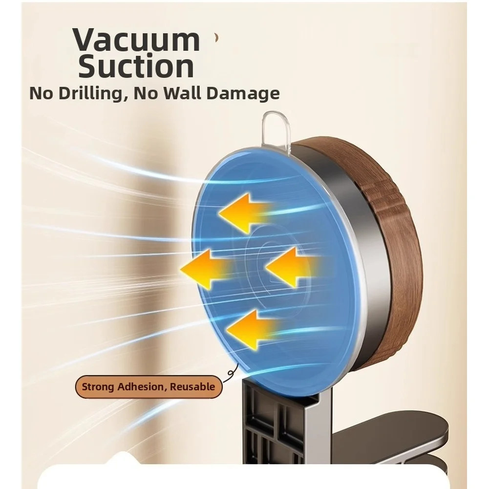 Adjustable Suction Cup Towel Rack for Bathroom with Wood Walnut Finish and 6.7cm Wall Gap Aluminum Frame No Drill