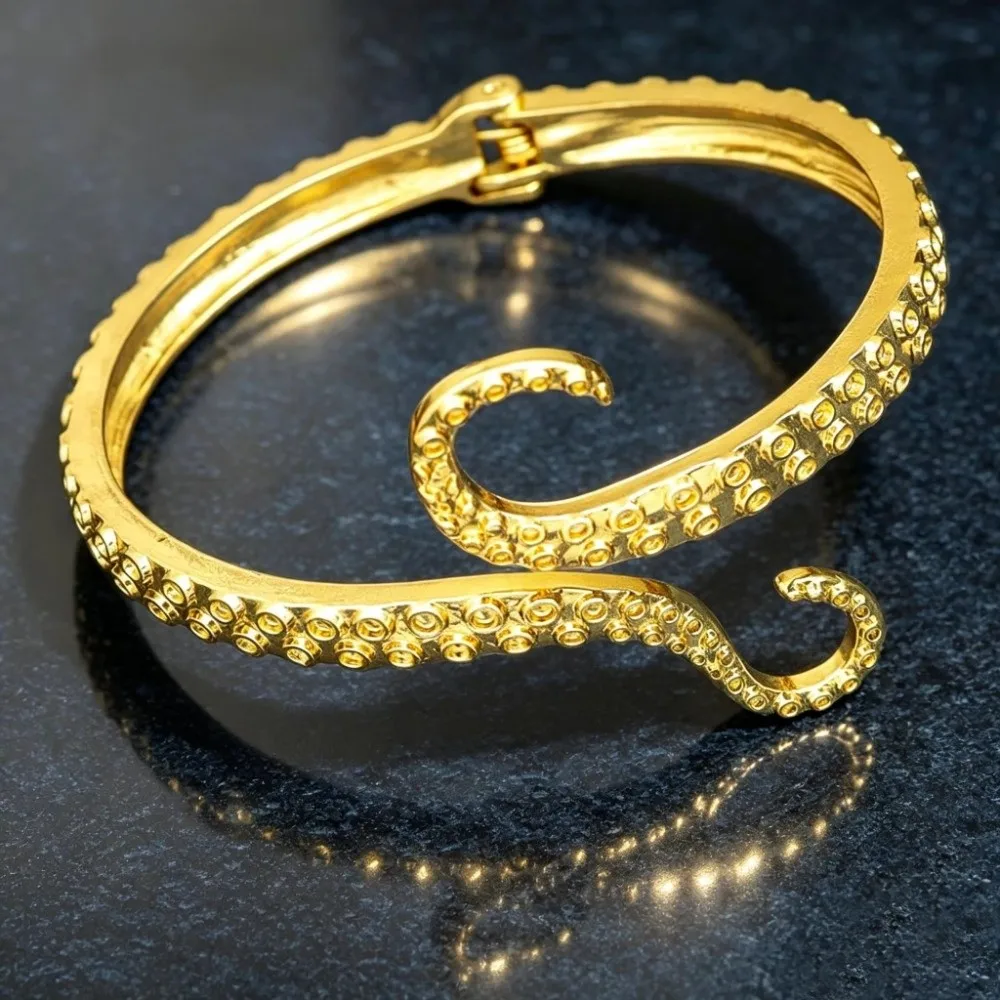 Vintage Octopus Gothic Bracelet Gold Silver Plated Antique Carve Cuff Bracelet Octopus Tentacles Open Cuff Bracelet Accessories