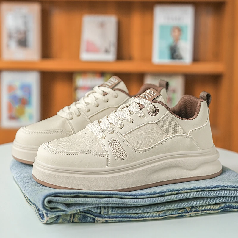 

Men's casual sneakers, classic solid-color lace-up style, anti-slip two-tone rubber sole​