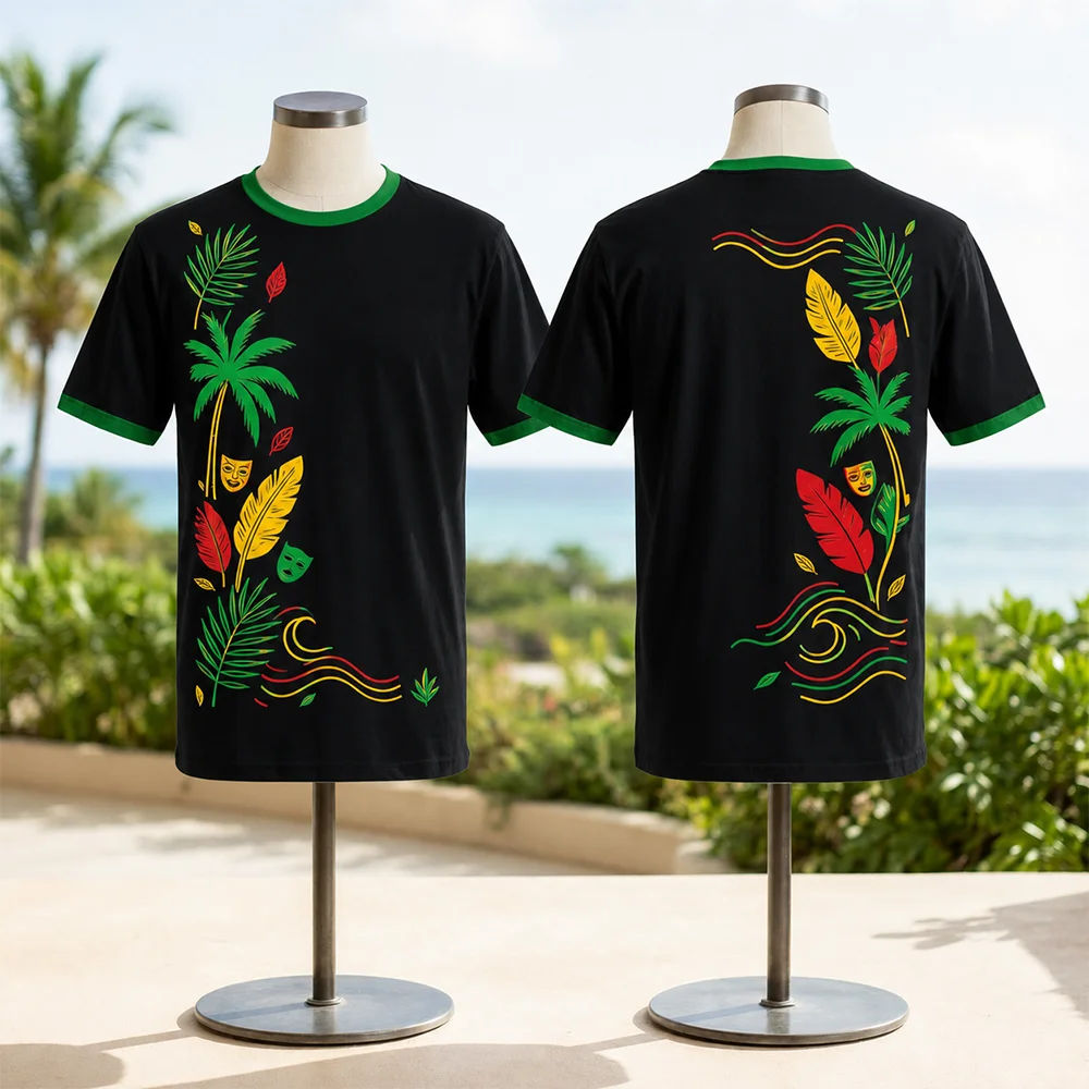 Summer Parent-Child Matching Tropical Tee Breathable Palm Mask Wave Short Sleeve Casual Tops Fun Bank Holiday Plant Theme