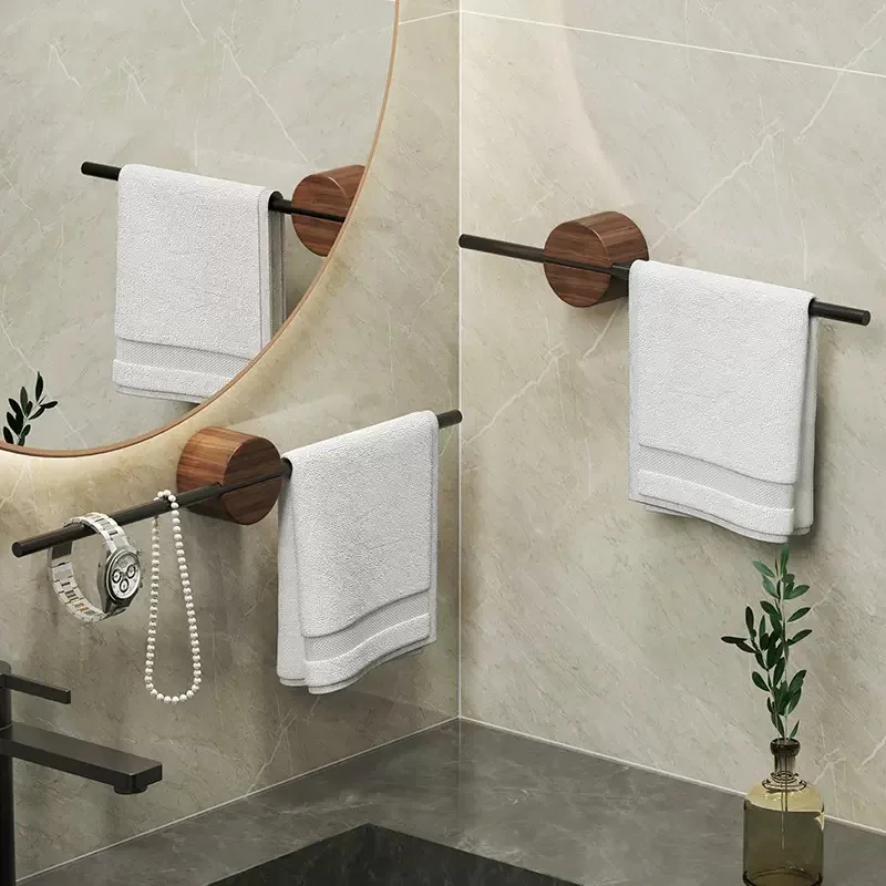 40/50cm Towel Rack Towel Hanger Bath Towel Holder Wood Wall Hanging Towel Bar Bathroom Shelf Kitchen Storage RacK Home Accessory