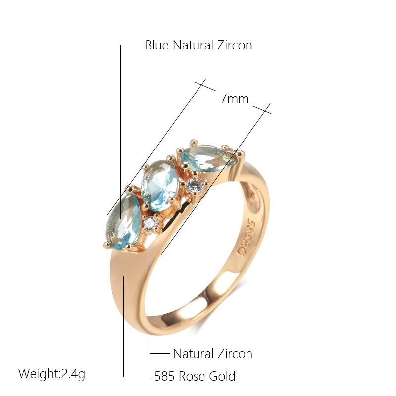 Kinel New Blue Natural Zircon Ring for Women Geometry 585 Rose Gold Rings Vintage Ethnic Bride Wedding Jewelry Party Accessories