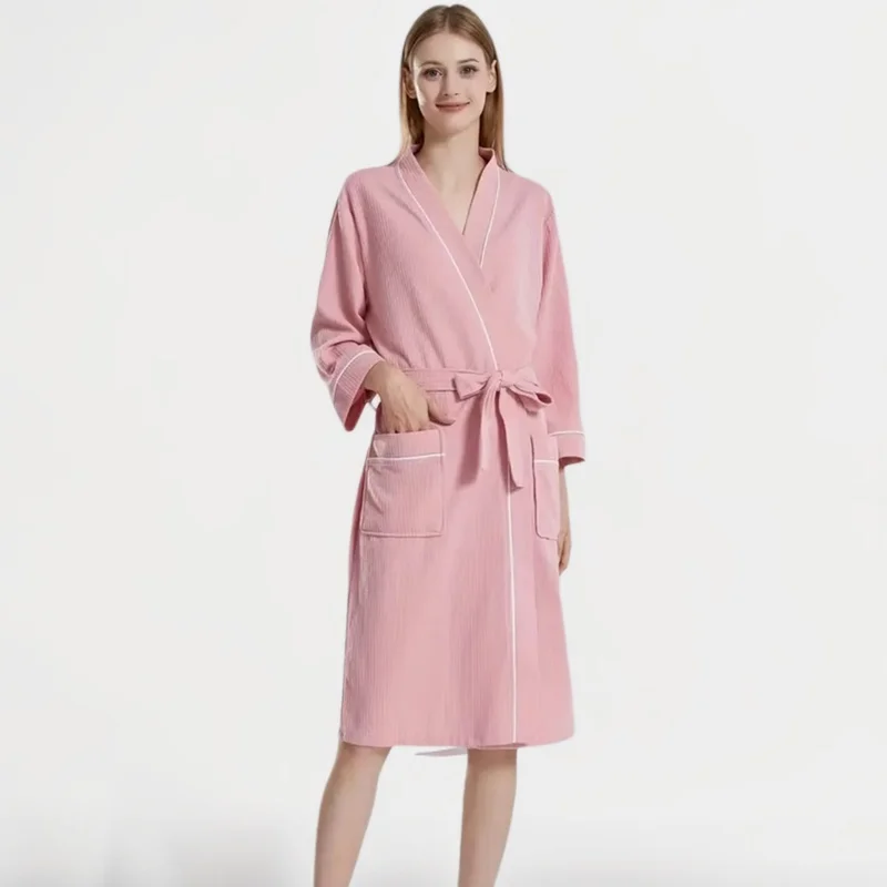 Summer Waffle Bathrobe Women 100% Cotton Lover Suck Water Kimono Bath Robe Plus Size Sexy Dressing Gown Bathrobe Bridesmaid Robe