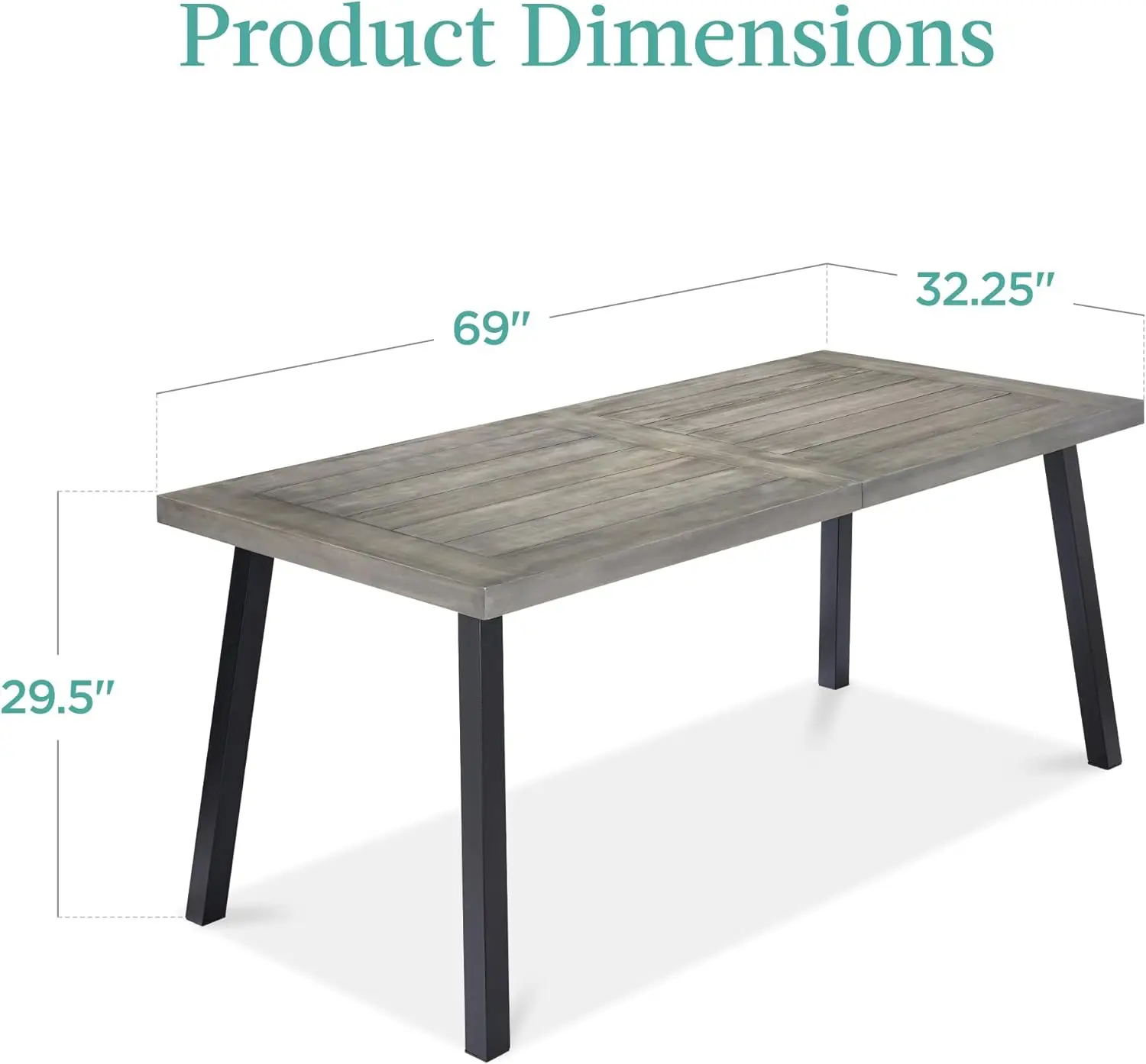 6-Person Indoor Outdoor Acacia Wood Dining Table, Picnic Table w/Powder-Coated Steel, 350 Pound Capacity Legs - Weathered Gray