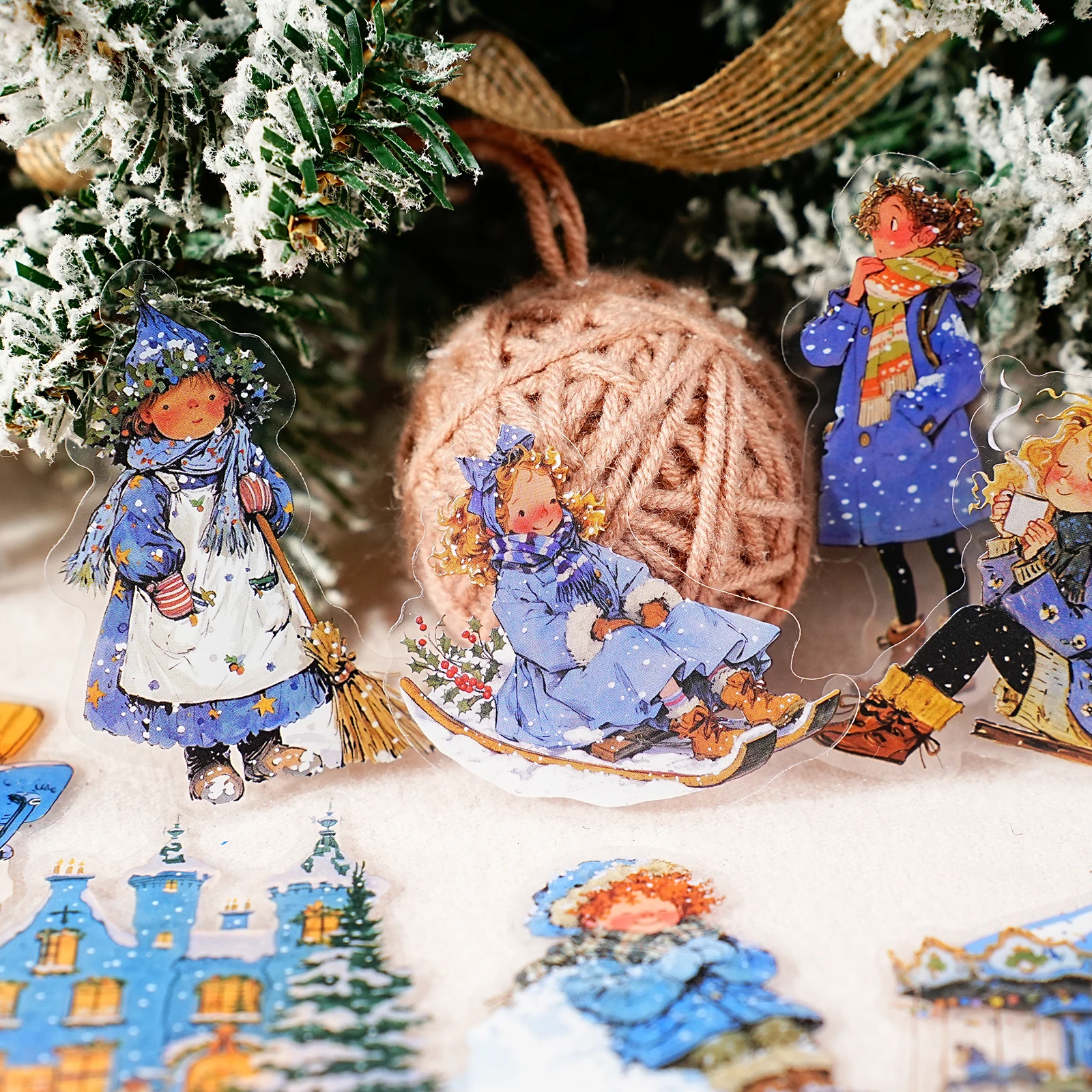 Winter Scene PET Stickers Pack, 15pcs for Laptops, Phone Cases, Suitcases, Scrapbooking DIY Decorations, Stationery Supplies