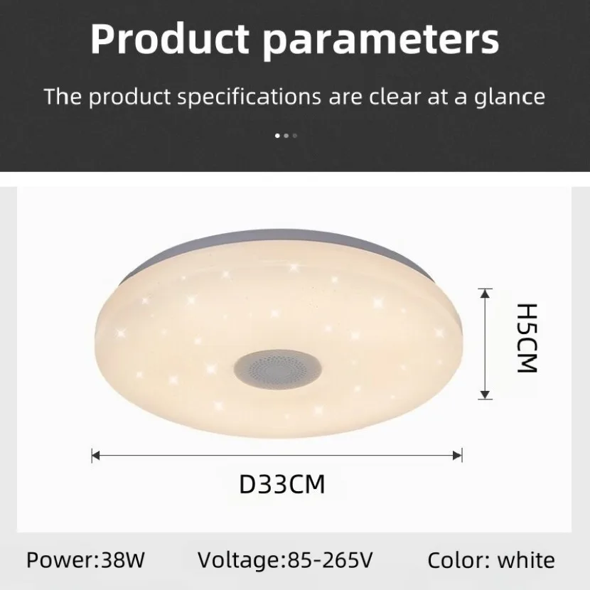 Plafonnier LED RVB intelligent avec télécommande, Bluetooth, musique, gradation, décoration intérieure de chambre à coucher, 85-265V