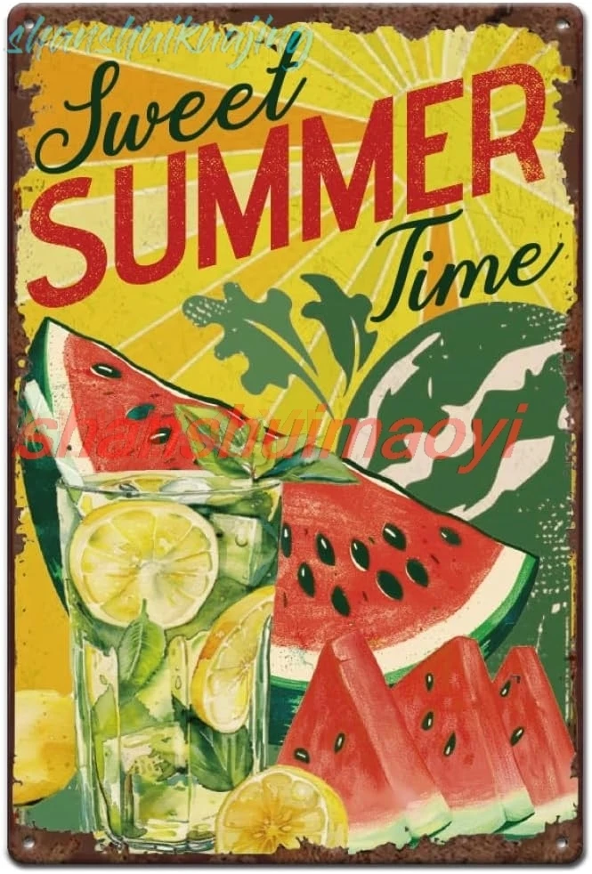 SUPERDANT Watermelon Tin Signs Hanging Metal Posters Vintage Metal Tin Signs Summer Time Posters Iron Wall Art Tin Signs Ho sign