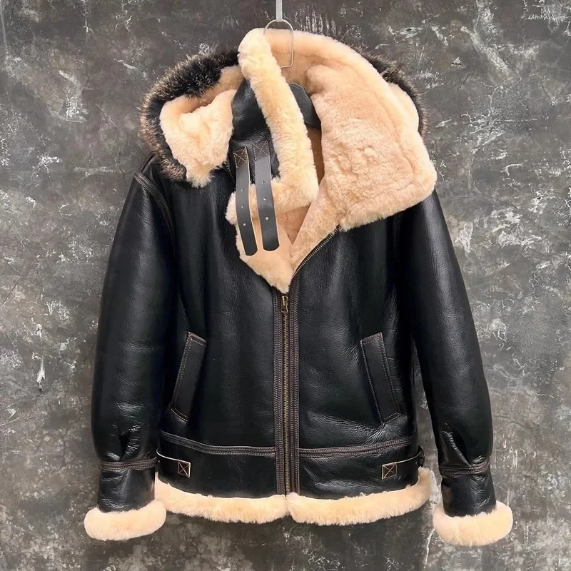 Veste en cuir véritable pour l'hiver, manteau chaud en peau de mouton, 100% laine épaisse, vêtements en peau de mouton naturelle, optique, fourrure véritable, haut de la boutique, qualité, v1.1