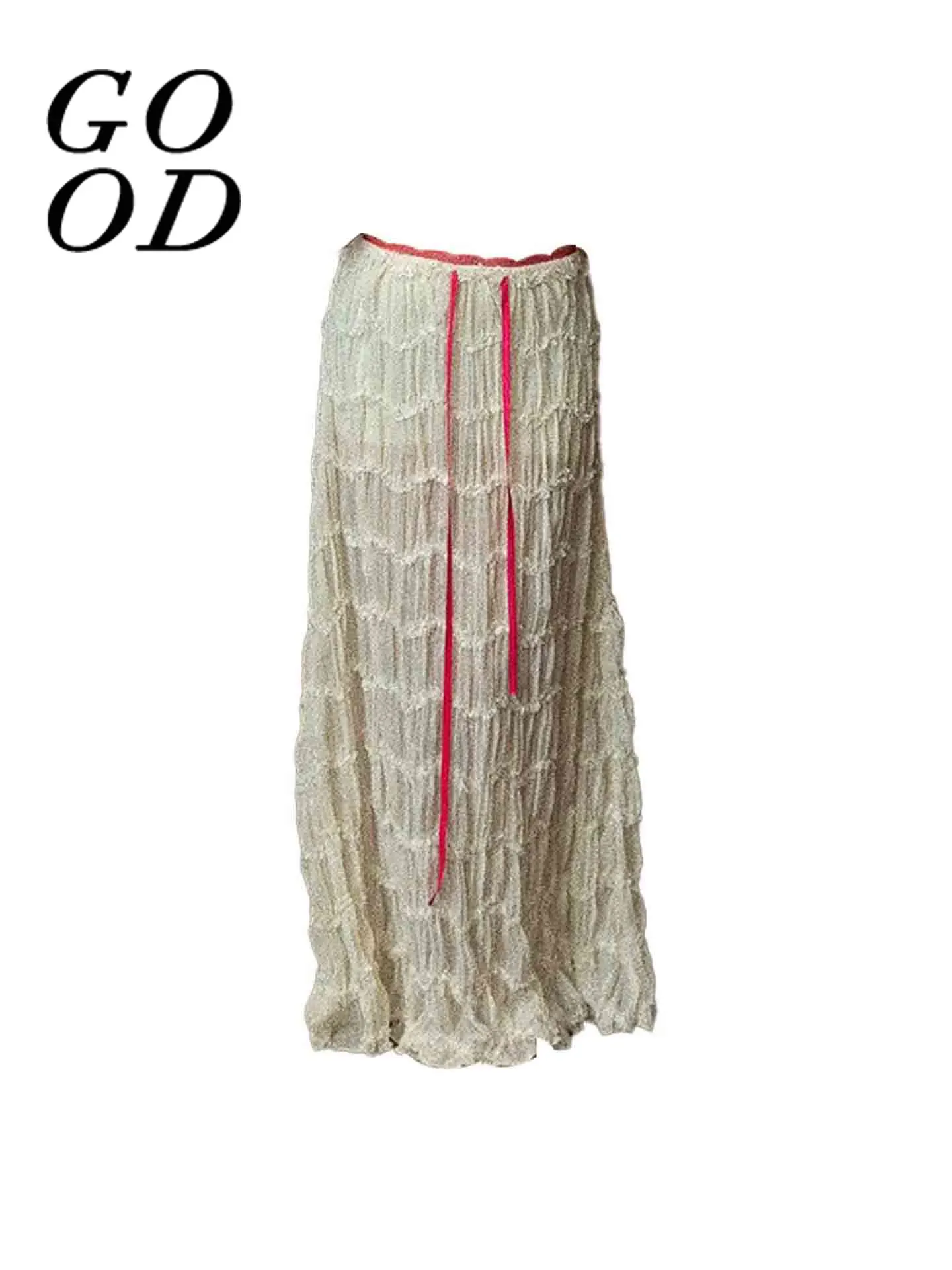 

Elegant Long Tassel Drawstring Skirt Feminine Spring Summer New Arrival A-Line High Waist Slim Fit Half Body Skirt