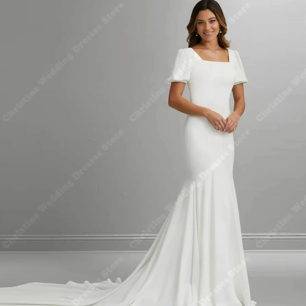 2024 Simple Short Sleeves Women Wedding Dresses Elegant Square-Neck Design Bridal Gowns Newest Formal Mermaid Vestidos De Novias