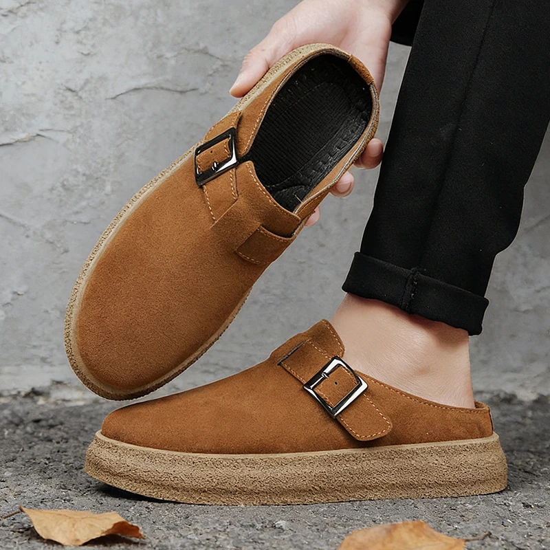 Platform Mules for Men Closed Toe Slip On Shoes Wide Toe Open Back Casual Loafers Slippers Flat Sneakers Non-Slip Lazy Drivers