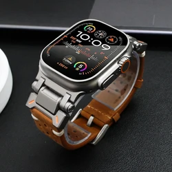 Leather Strap for Apple Watch Ultra 49mm 45mm 42 44mm Luxury Men Band for iWatch se 6 5 4 Series 9 8 7 ultra 2 Bracelet Correa