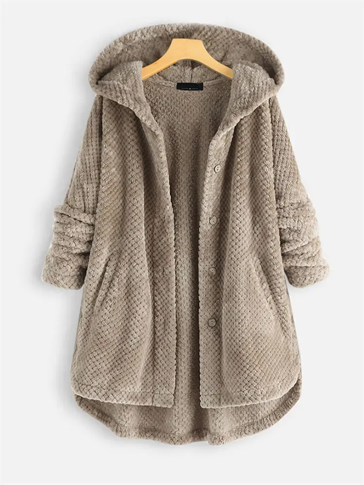 

Women Oversized Fleece Coat Hooded Double Sided Fleece Cardigan Plus Size 5XL Waffle Puff Teddy Robe