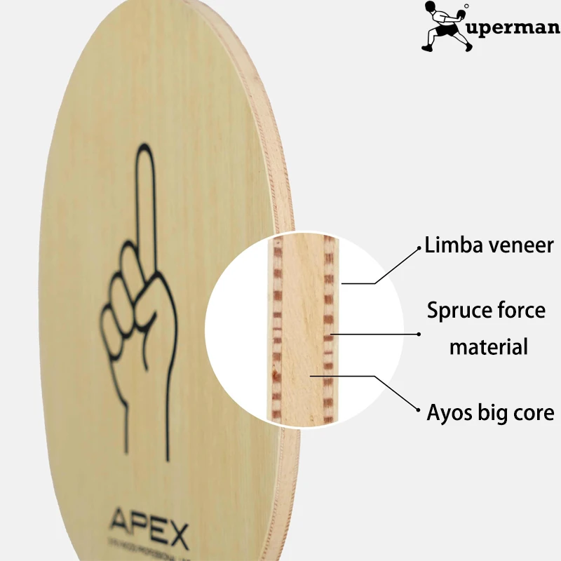 Xuperman Xuxin تنس الطاولة بليد 5-Ply APEX الخشب النقي بينغ بونغ مجداف القشرة المواد السطحية المهنية تنس طاولة بليد