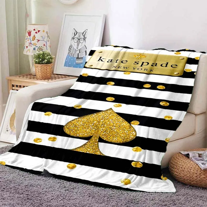 K-Kate S-spade New Print Flannel Throw Blanket Soft Lightweight Sofa Cover Striped Polka Dot Travel Nap  Room Home Decor Blanket