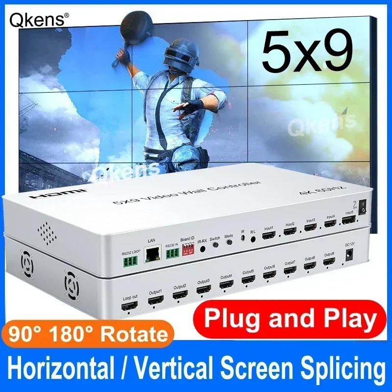 4K 5x9 Video Wall Controller 4x1 HDMI Multiviewer 2x2 3x3 1x6 TV Wall Splicer Box Horizontal Vertical Screen Stiching Processor