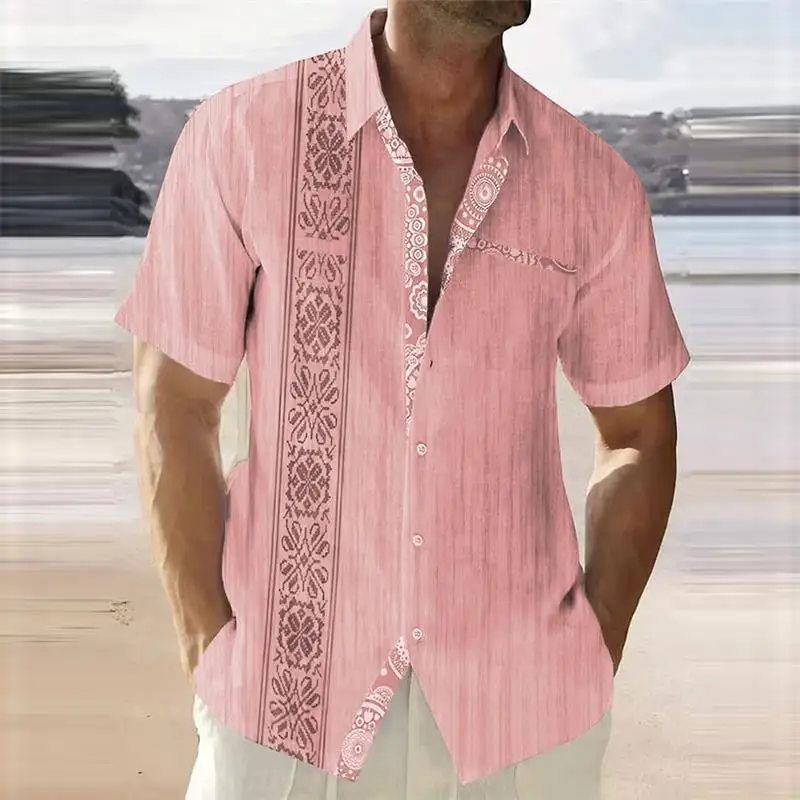 Summer Cotton Linen Shirts For Men Casual Short Sleeved Shirts Blouses Solid Turn-Down Collar Formal Beach Shirts Male Clothing