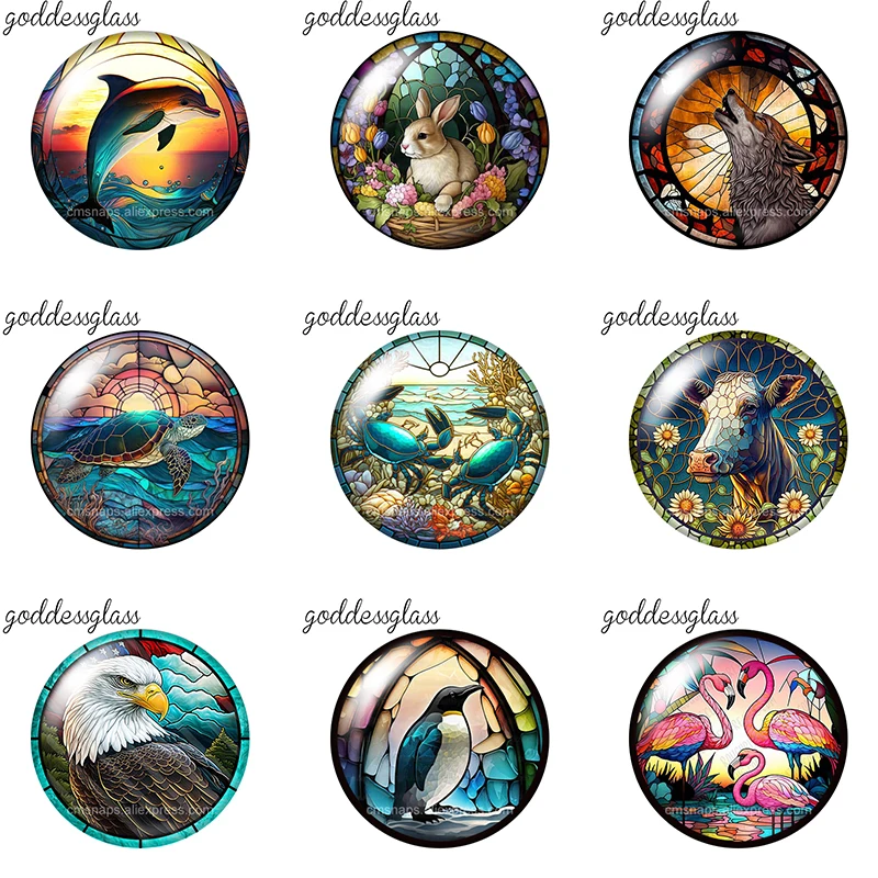 Animals Dolphin Penguin Sea Turtle Bee Fox 12mm/18mm/20mm/25mm Round Photo Glass Cabochon Flat Back Making Findings Snap Buttons