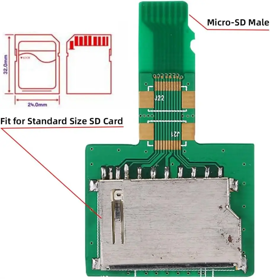 SD Card Socket Female to Micro-SD TF Male Memory Card Kit Extension Adapter Testing Tools Extender