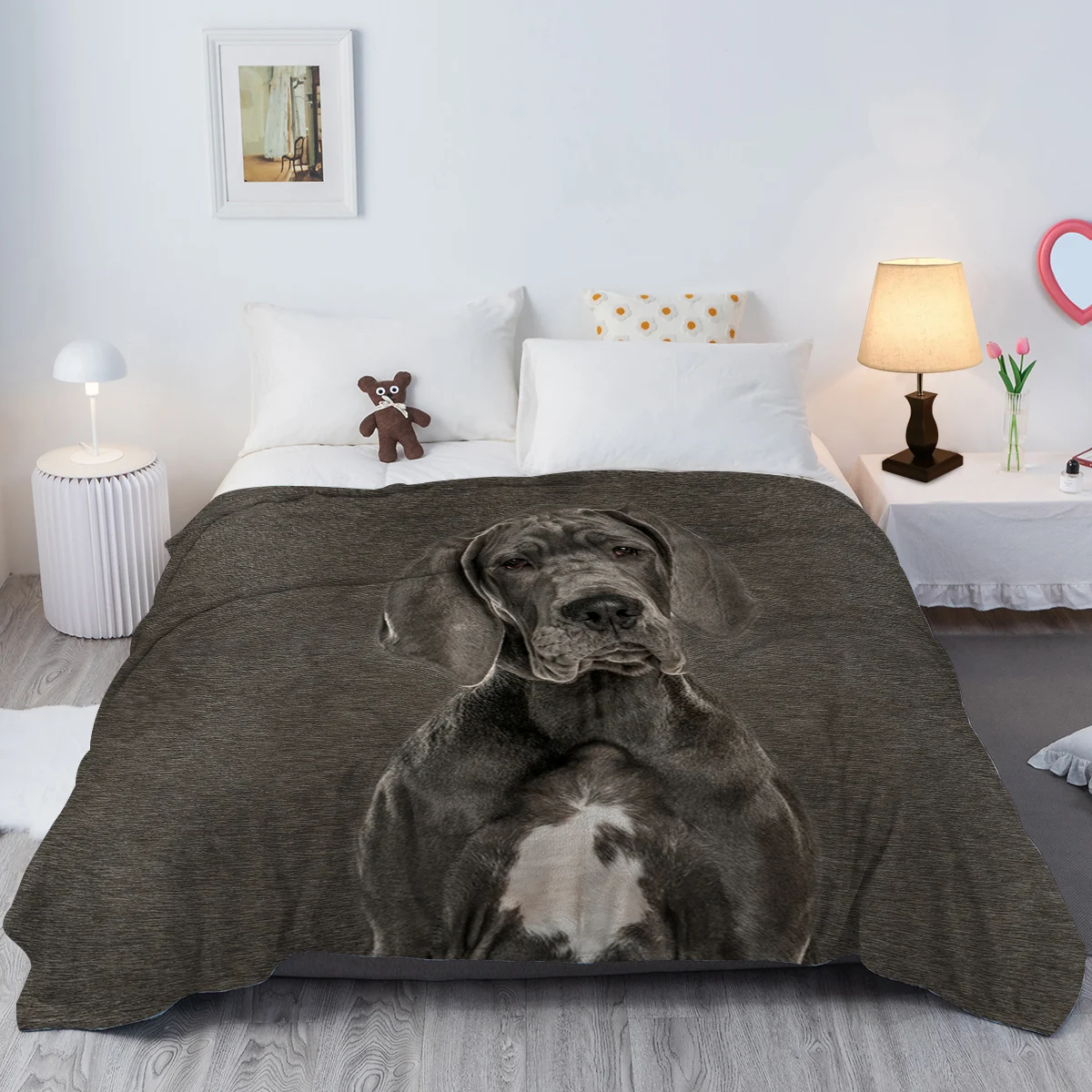 Grey Great Dane Blanket Printed Throw Blanket Plush Fluffy Flannel Fleece Blanket Soft Throws for Sofa Couch and Bed