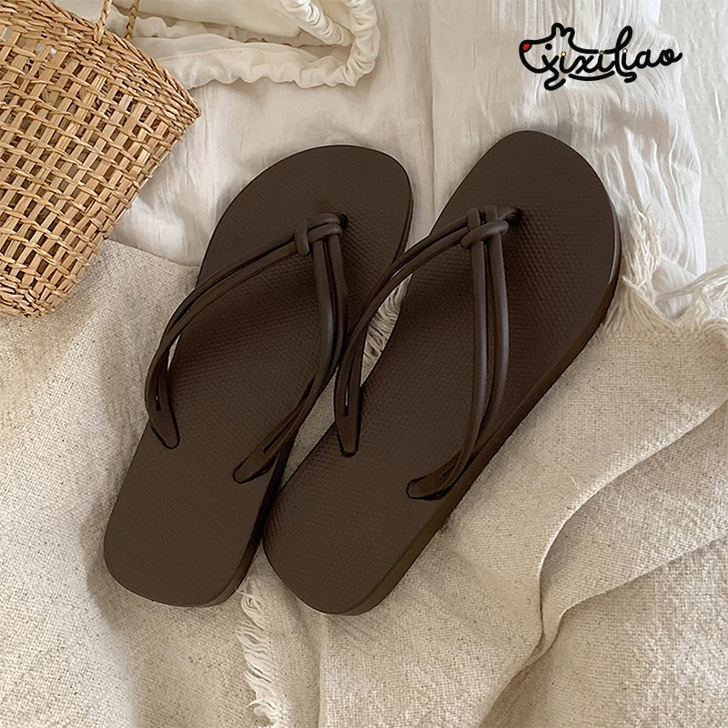 XIXITIAO Flip Flops Women Fashion Simple Solid Color Flat Sandals Summer Indoor Outdoor Popular Online Non-Slip Beach Slippers