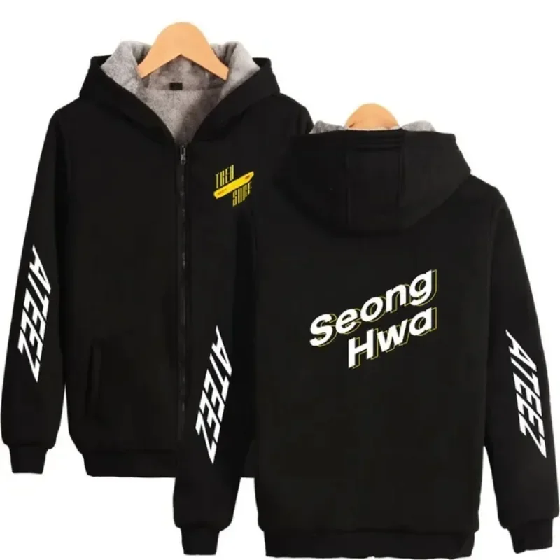 NEW ATEEZ KPopHooded Casual Printed Thicken Zipper Hoodies Winter unisex Fashion Thickened and Velvet Sweatshirt Sport Hoodie